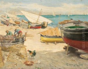 Pescadores En La Playa by Ramiro Lorenzale