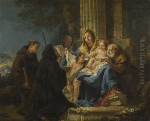 The Holy Family With Saint Francesco Di Paola And A Franciscan Saint by Francesco Lorenzi