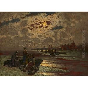 Figures On A Moonlit Shore by Ernst Hugo Lorenz-Morovana