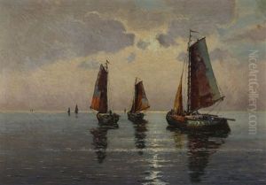 Fishing Boats At Sea by Ernst Hugo Lorenz-Morovana