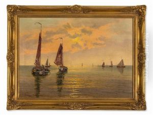 Fishing Boats At Dusk by Ernst Hugo Lorenz-Morovana