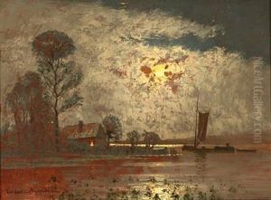 Panhandle With A House And A Boat At Dusk by Ernst Hugo Lorenz-Morovana