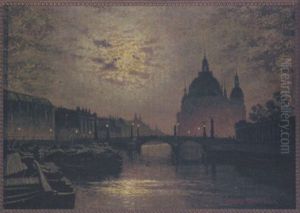 Berliner Dom Mit Friedrichsbrucke Bei Nacht by Ernst Hugo Lorenz-Morovana