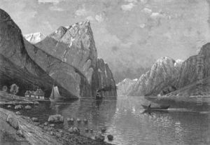 Mitternachtssonne Im Sognefjord Norwegen by Ernst Hugo Lorenz-Morovana