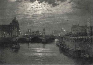 Berliner Stadtschlos Und Schlosbrucke Bei Mondschein by Ernst Hugo Lorenz-Morovana