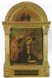 L'adoration De L'enfant Et L'annonce Faite Aux Bergers; Le Christ Benissant Et Tenant Le Livre Ouvert by Fiorenzo di Lorenzo