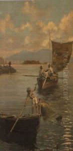 Figures And Boats In The Bay Of Naples by Vincenzo Loria