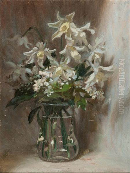 White Lilies In Glass Vase - view 1