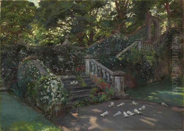 The Golden Hour: The West Staircase To The Upper Terrace At Balcaskie, Fife - view 1