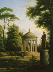 Landscape With A View Of The Villa Borghese & Landscape With The Temple Of Diana In The Borghese Gardens by Etienne Chevalier de Lorimier