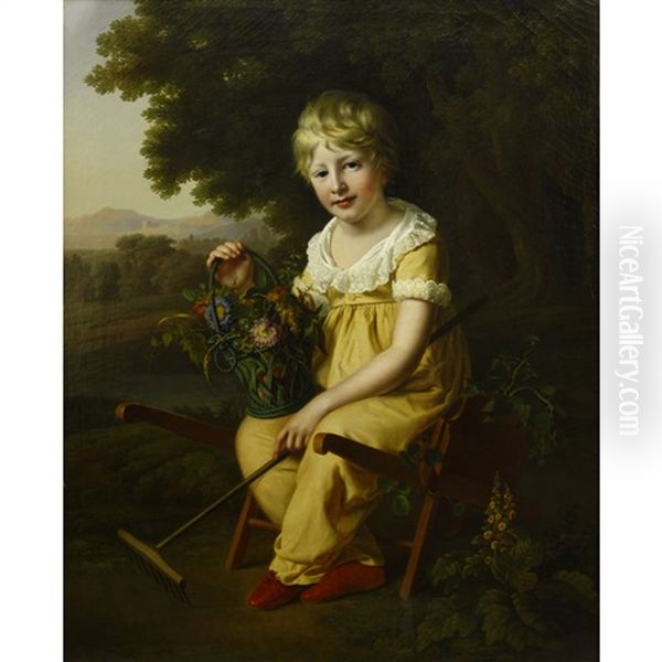 Portrait Of A Child With Flower Basket - view 1
