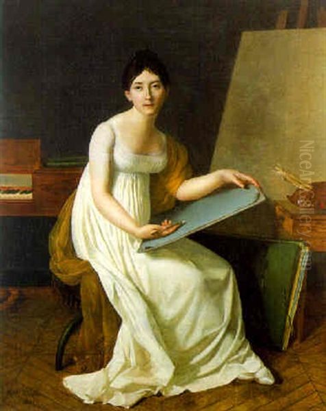 Portrait Of The Artist, Seated, Wearing A Dress And Holding A Sketching Board And Porte-crayon - view 1