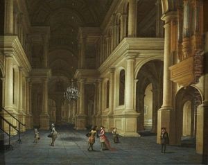 A Renaissance Palace Interior With Elegant Figures by Antonie de Lorme