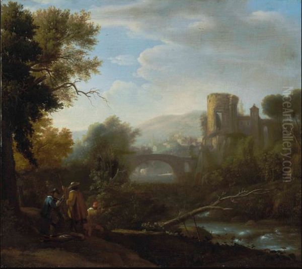 A Landscape With Tivoli And The Temple Of Vesta, Hunters And An Artist Sketching In The Foreground - view 1