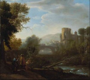 A Landscape With Tivoli And The Temple Of Vesta, Hunters And An Artist Sketching In The Foreground