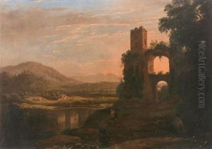 Vue De La Vallee De L'aniene Pres De Tivoli Avec Un Arc