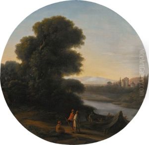 Italianate Landscape With Travellers And A Boat Being Loaded With Logs
