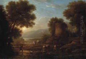 A Wooded River Landscape With A Herdsman And His Cattle by Claude Lorrain (Claude Gellee)