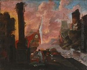 Harbour Scene With Classical Ruins by Claude Lorrain (Claude Gellee)
