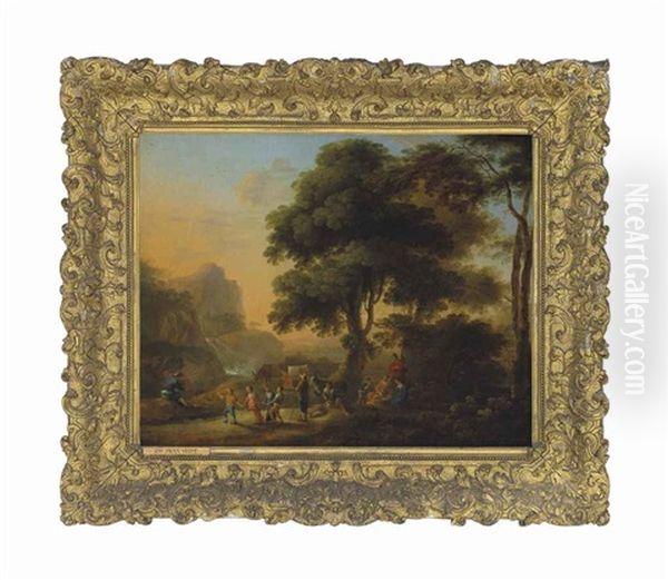 A Wooded Landscape With Peasants And Children Dancing - view 1