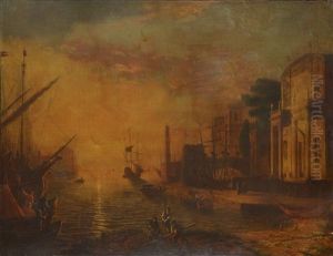 Animation Sur Le Port, Soleil Levant., Animation Sur Le Port, Soleil Levant