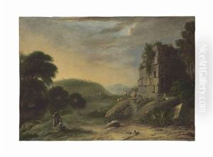 An Arcadian Landscape With Ruins, An Artist Drawing In The Foreground by Claude Lorrain (Claude Gellee)