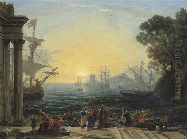 A Mediterranean Port At Sunrise With The Embarkation Of Saint Paula For Jerusalem - view 1