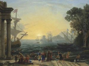 A Mediterranean Port At Sunrise With The Embarkation Of Saint Paula For Jerusalem
