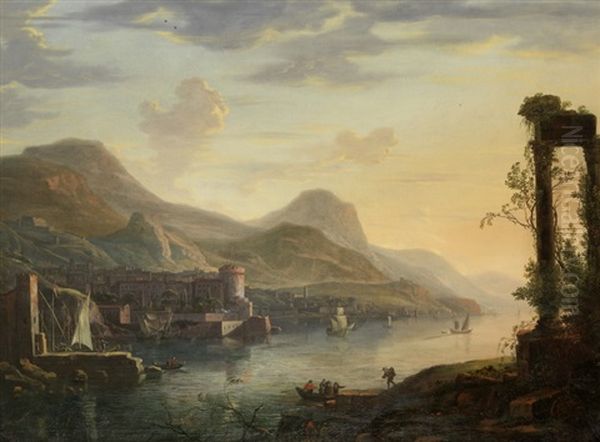 Grosse Hafenansicht Mit Antiker Tempelruine - view 1