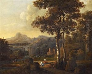 Italienische Seenlandschaft Mit Wanderern