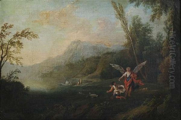 Flusslandschaft Mit Raffael, Der Tobias Gebietet, Den Fisch Zu Fangen - view 1