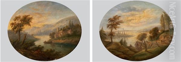 Flusslandschaften Mit Hausern Und Figurenstaffage (pair) - view 1