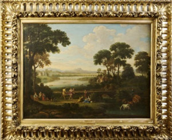 Figures Dancing In An Arcadian Landscape With Distant Castle And River - view 1