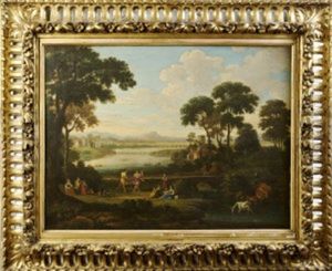 Figures Dancing In An Arcadian Landscape With Distant Castle And River