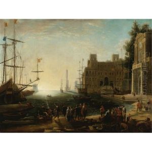 View Of A Bustling Port by Claude Lorrain (Claude Gellee)