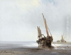 Kustenpartie Mit Gestrandeten Segelbooten by Louis Bentabole
