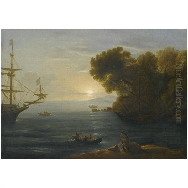 A Mediterranean Coastal Scene With An Artist Sketching In The Foreground - view 1