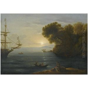 A Mediterranean Coastal Scene With An Artist Sketching In The Foreground by Claude Lorrain (Claude Gellee)