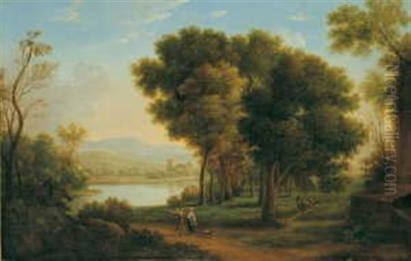 Arkadische Flusslandschaft Mit Figurenstaffage - view 1