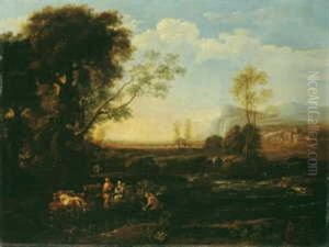 Arkadische Landschaft Mit Hirtenstaffage