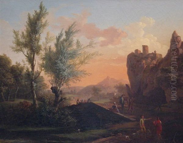 Pastoral Landscape With Figures: Twilight - view 1