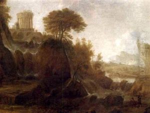 Figures By A Waterfall In A Classical Landscape by Claude Lorrain (Claude Gellee)