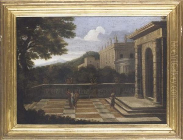 Figures On A Terrace Before A Gateway, A Palace Beyond - view 1