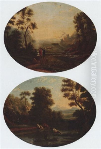 A Mediterranean Inlet With Shipping By A Fort, Figures In The Foreground - view 1