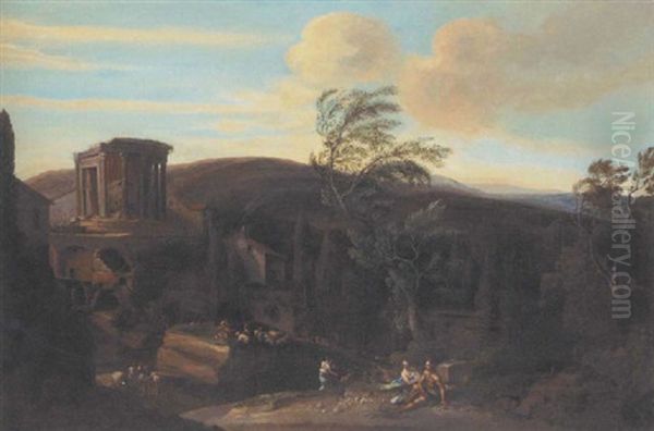 A Capriccio View Of Tivoli With Classical Ruins, Herdsman And Their Flock - view 1