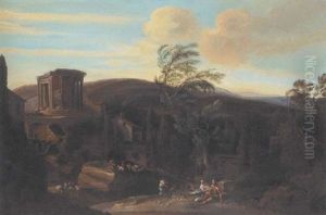 A Capriccio View Of Tivoli With Classical Ruins, Herdsman And Their Flock by Claude Lorrain (Claude Gellee)