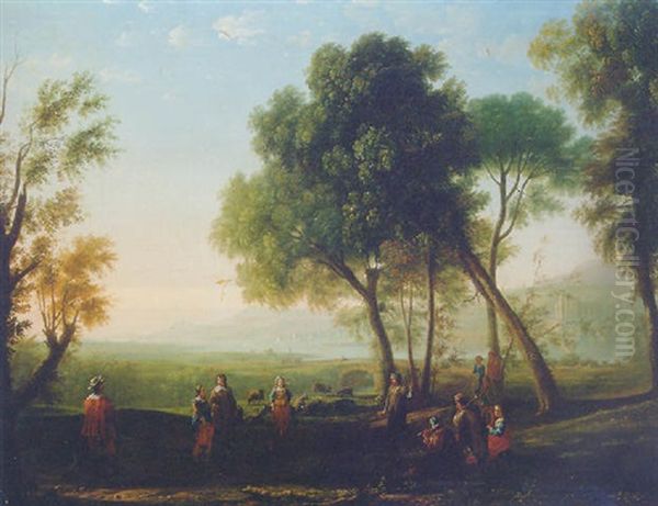 An Italianate River Landscape With Figures Dancing In A Glade - view 1