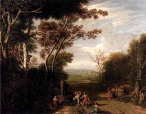 Landschaft Mit Tanzenden Und Musizierenden Nymphen Vor Einer Bacchusherme
