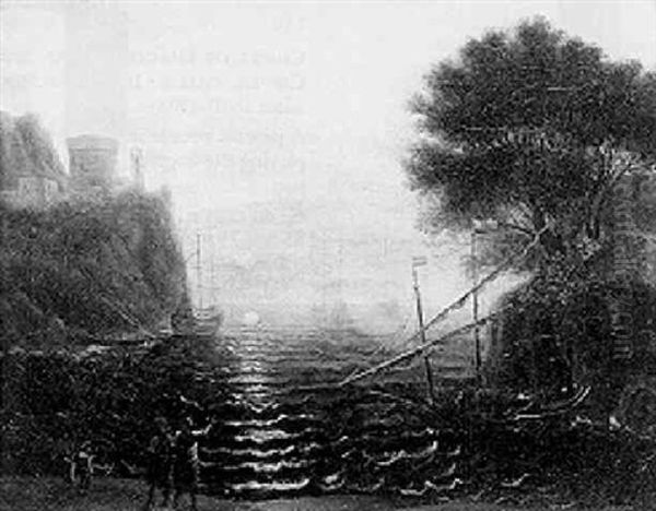 An Italianate Coastal Inlet With Fishermen On The Shore, A Moored Fishing Smack Beyond - view 1