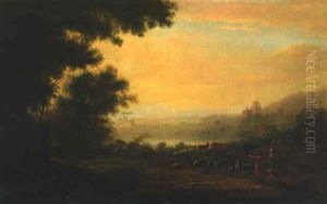 An Italianate River Landscape At Dawn With Shepherds And Their Herds